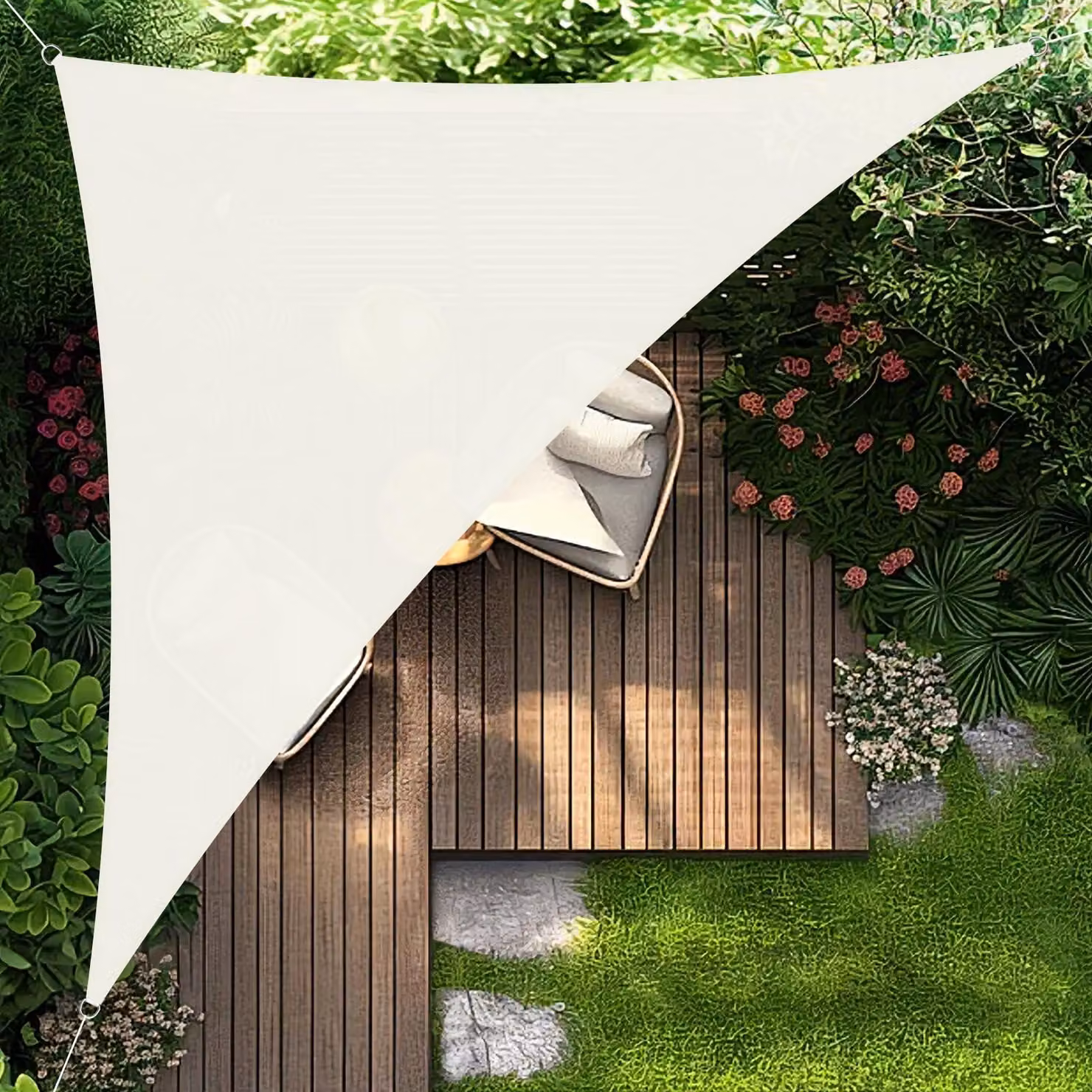 Telo ombreggiante triangolare - 3x3x4,25 metri - Poliestere - Color crema