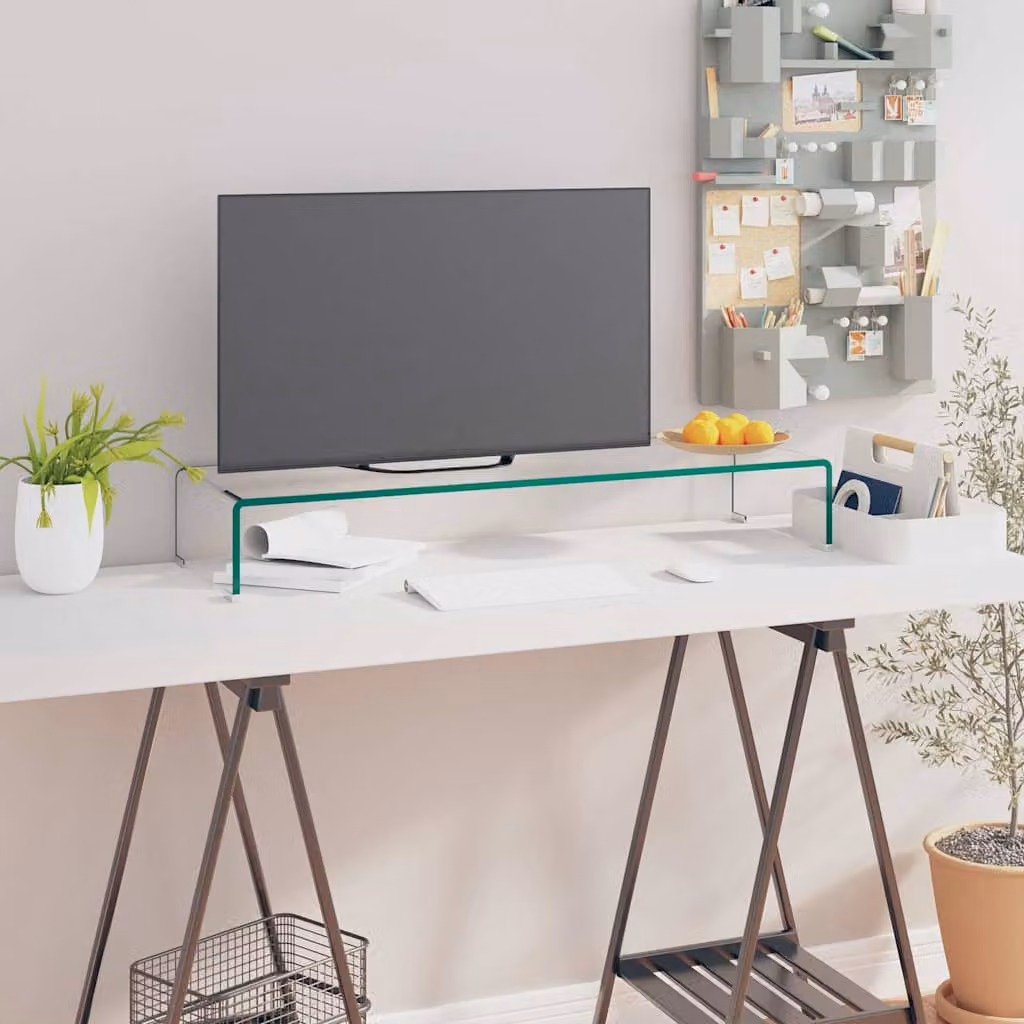 vidaXL Rialzo Porta TV Moderno in Vetro Trasparente L 90 cm x P 30 cm x H 13 cm
