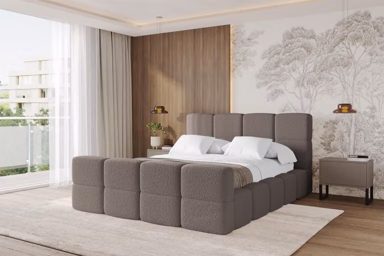 Letto imbottito ALTDECOR con contenitore - NATA-Z 120x200 marrone, letto con testiera, letto contenitore senza materasso, letto matrimoniale con spazio contenitivo