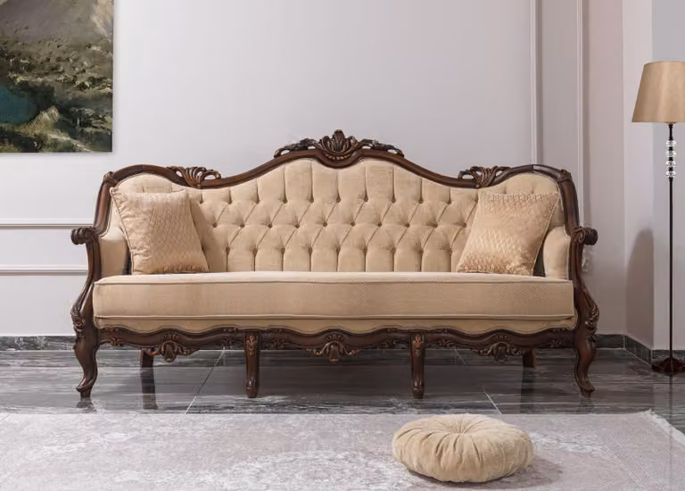 Dreisitzer Sofa 3 Sitz Stoffsofa Polstersofa Beige Stoff Chesterfield 235cm