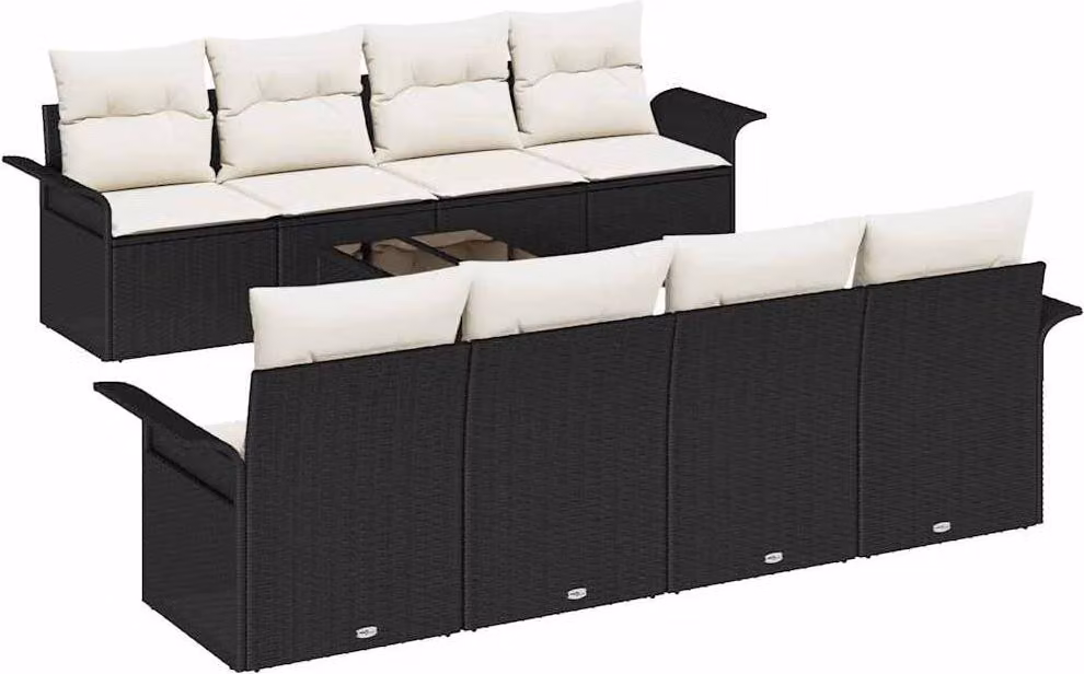 Set Divano da Giardino 9 pcs Nero Poly Rattan