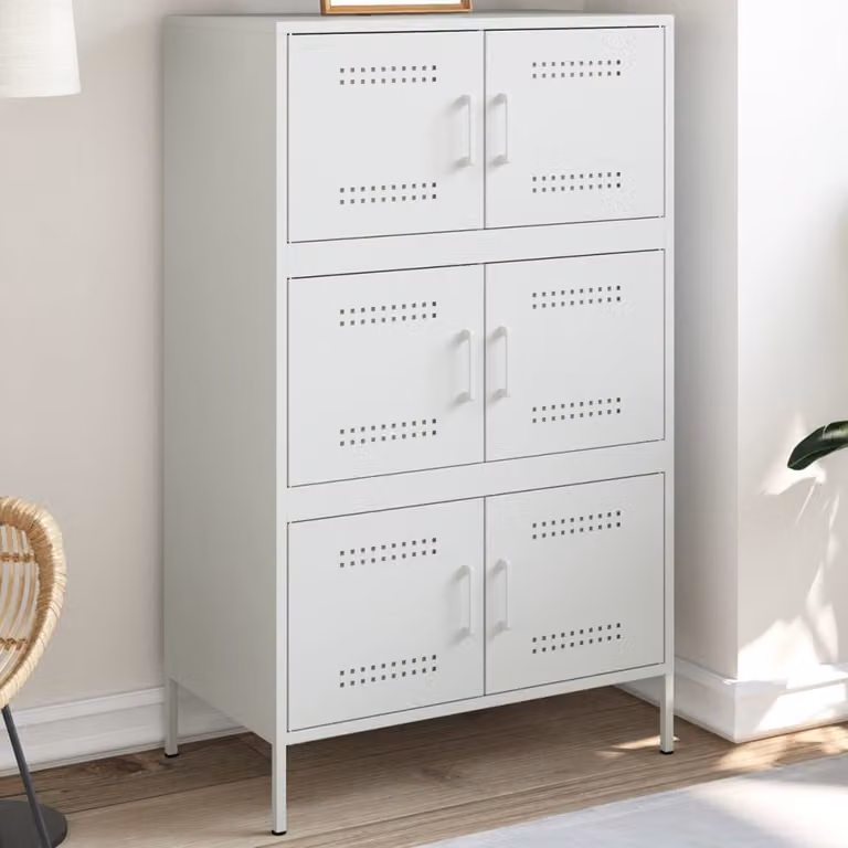 vidaXL Credenza in Metallo Bianca da Parete con Finitura Opaca L: 68 cm, P: 39 cm, H: 113 cm