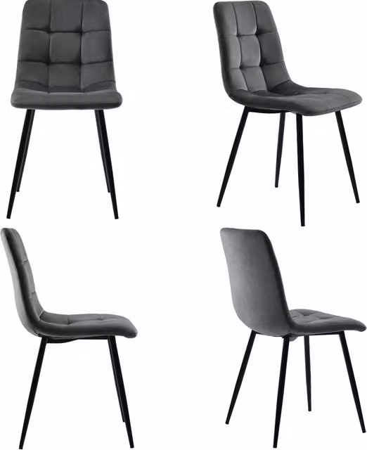 Set di 4 Sedie da Pranzo in Velluto Grigio Scuro con Struttura in Metallo 44x41x86 cm