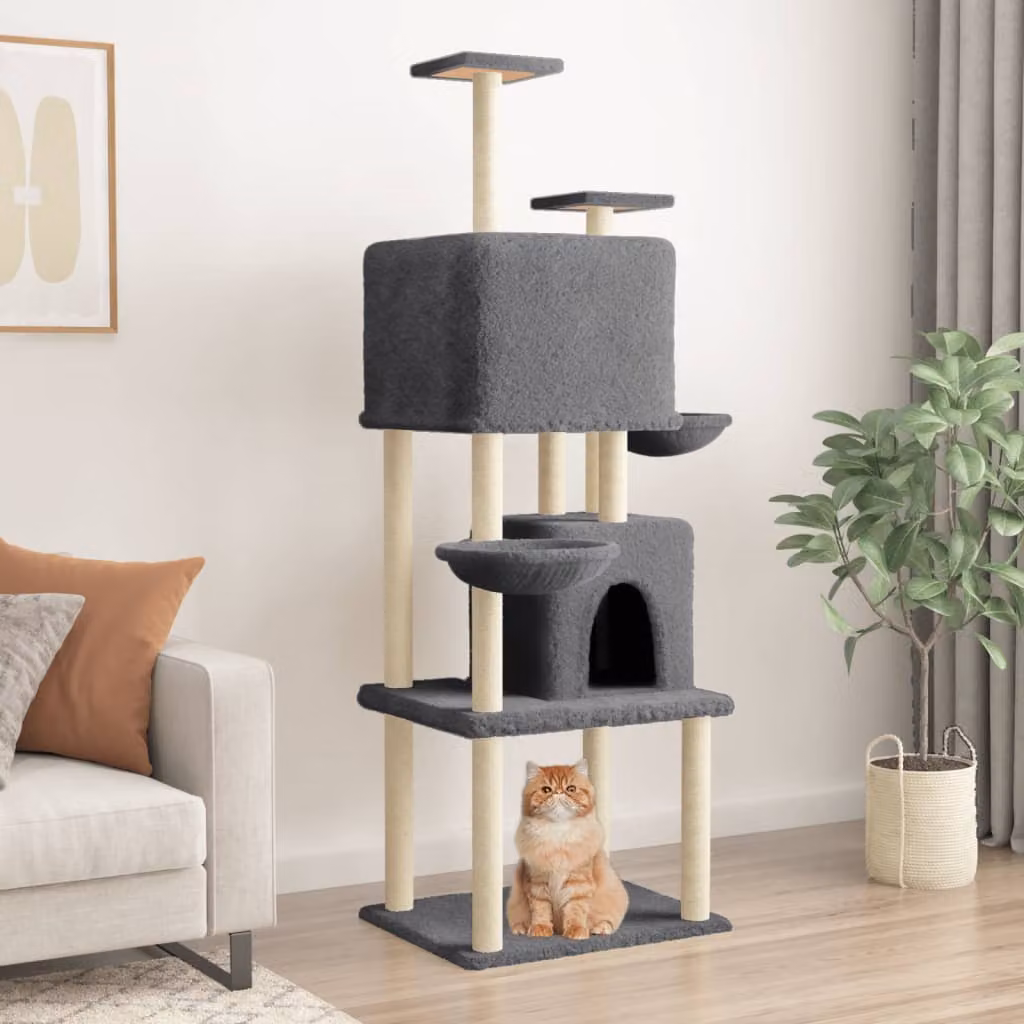 Albero per gatti vidaXL con tiragraffi in sisal e cucce, Grigio, Altezza: 180 cm