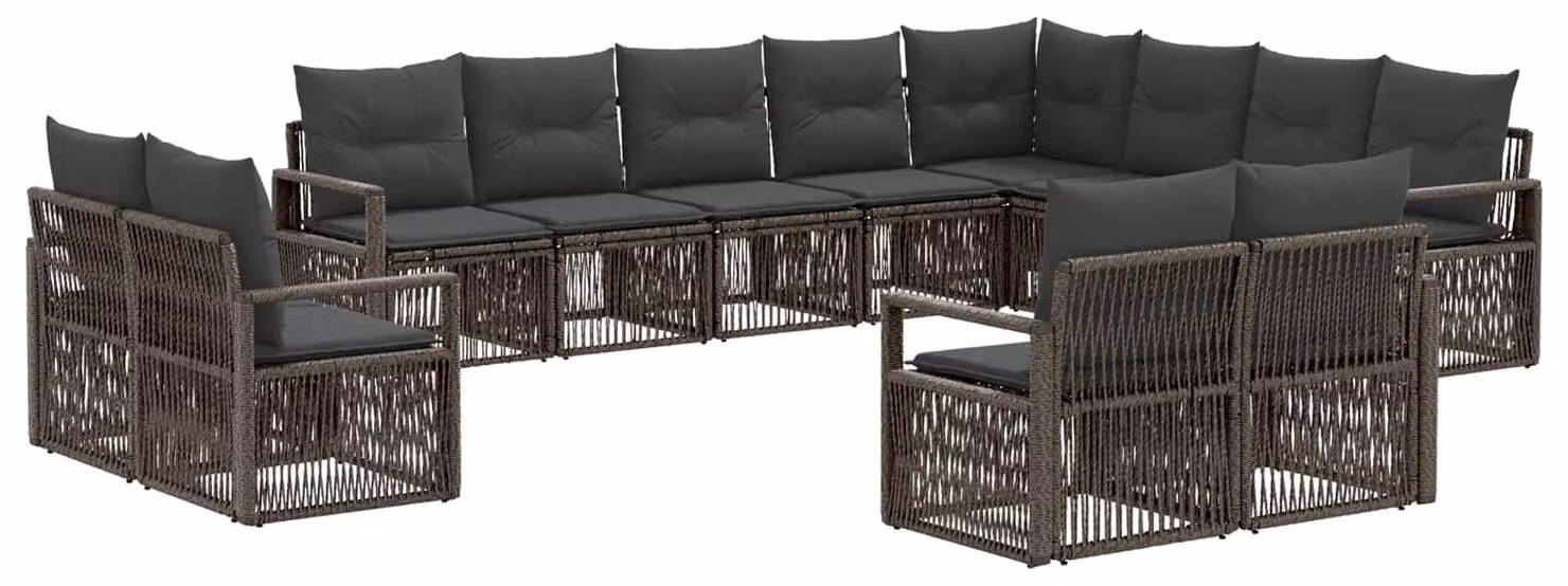 Set di divani da giardino, 12 pezzi, colore grigio, in rattan sintetico
