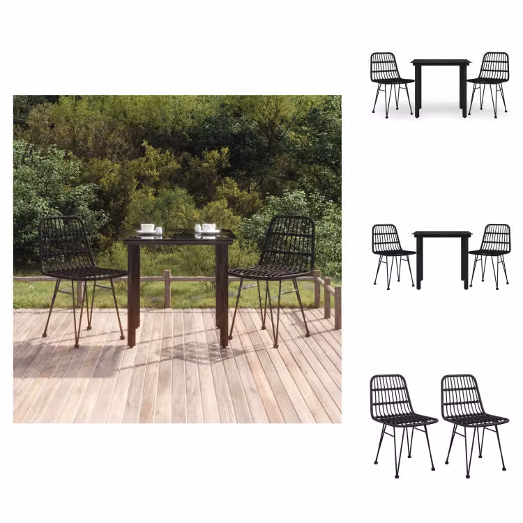 vidaXL Set da pranzo da giardino 3 pezzi in polirattan nero - Set di mobili da giardino