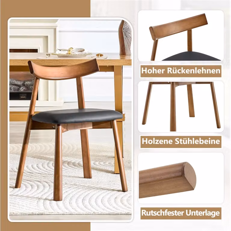 Set di 2 sedie da pranzo in stile scandinavo OKWISH con seduta in ecopelle nera e struttura in legno e metallo