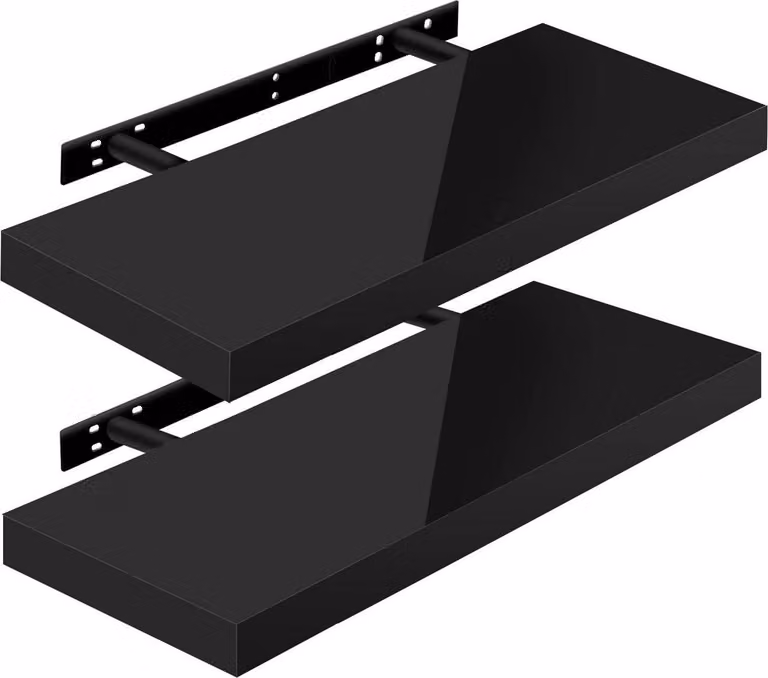 Set di 2 mensole sospese da parete | Colore: nero | Dimensioni: 60x22,9x3,8 cm
