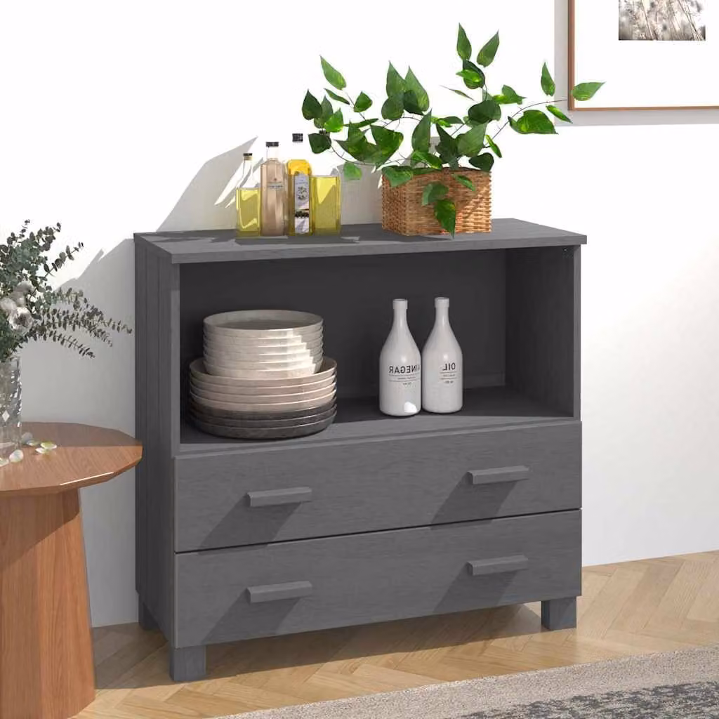 Credenza vidaXL HAMAR in legno di pino e MDF, Grigio Scuro, L 85 cm x P 35 cm x H 80 cm