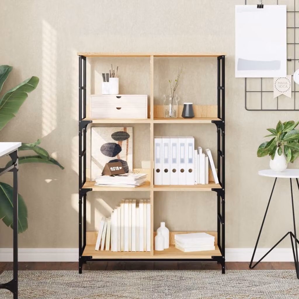 Libreria in stile industriale vidaXL in legno e metallo, colore beige e marrone, L: 78,5 cm, P: 33 cm, H: 117,5 cm