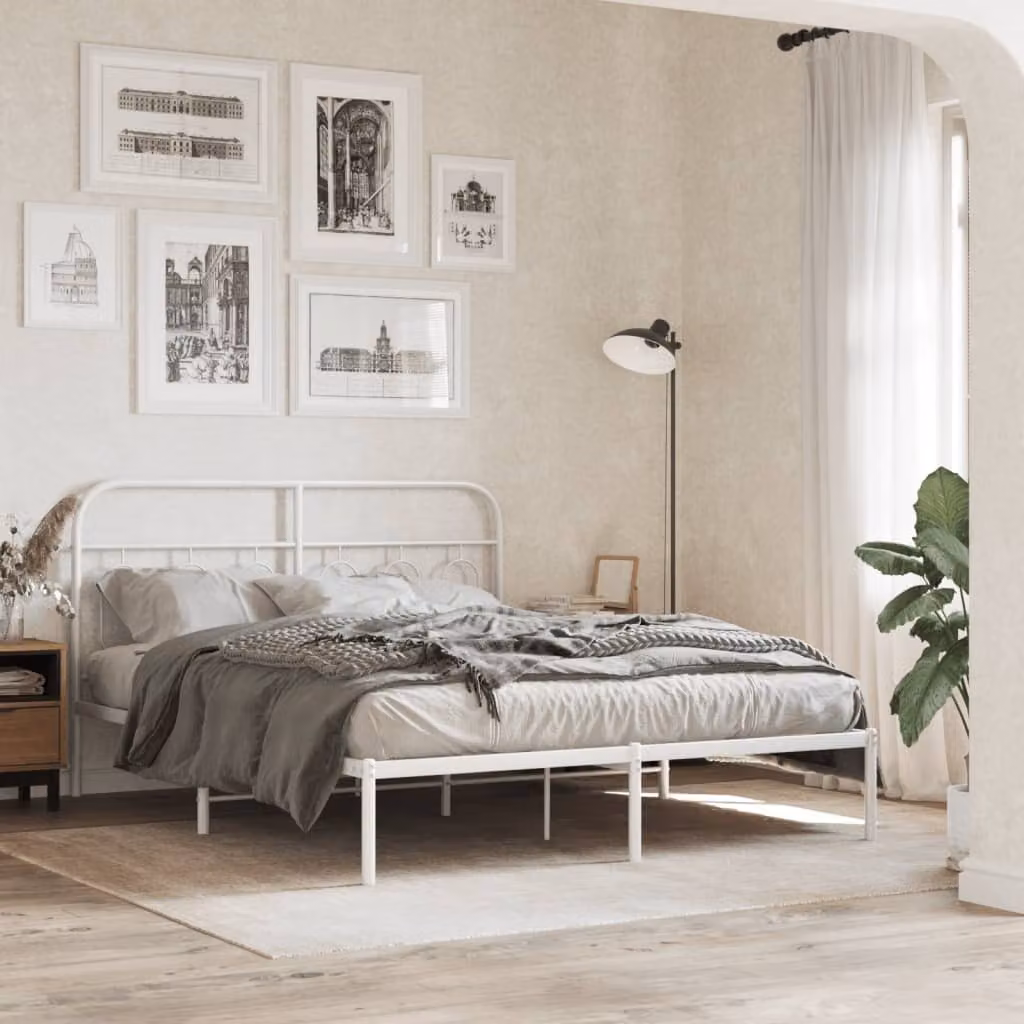 vidaXL Giroletto con Testiera in Metallo Bianco L/P/H: 150 x 200 x 156 cm