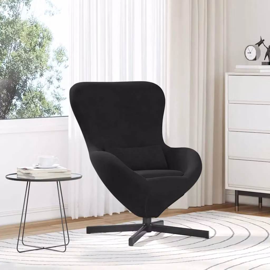 Poltrona uovo vidaXL in velluto nero con base girevole 360 gradi L: 63 cm, P: 73 cm, H: 90 cm