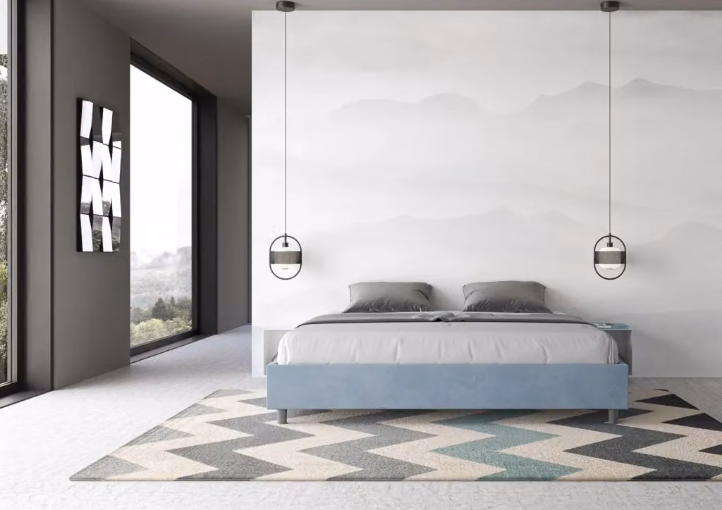 Letto Matrimoniale con Contenitore e Rete Azelia di GIORDANOSHOP, Colore Azzurro, L/P/H: 200 x 200 x 39 cm – 2
