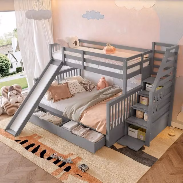 letto a castello in pino grigio 90 x 200 su 140 x 200 cm