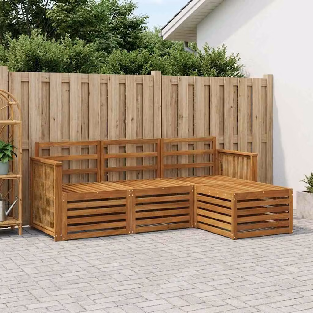 Set di divani da esterno vidaXL a forma di L in legno di acacia marrone con pouf incluso