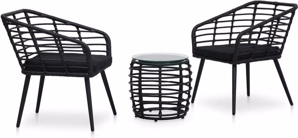 The Living Store 3-tlg. Set da bistrot in Poly Rattan Schwarz