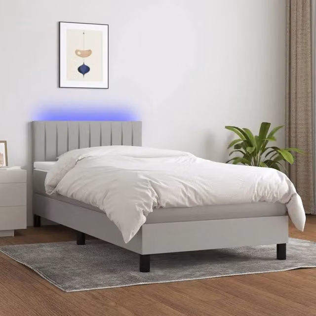 Letto con Materasso a Molle e Illuminazione LED vidaXL, Grigio Chiaro, L/P: 100 x 200 cm – 1