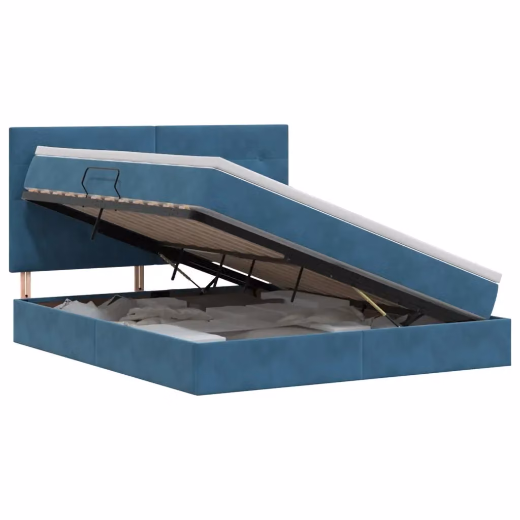 Letto con contenitore vidaXL in tessuto blu con base a sollevamento e porte USB L/P/H: 204 x 140 x 144 cm – 2