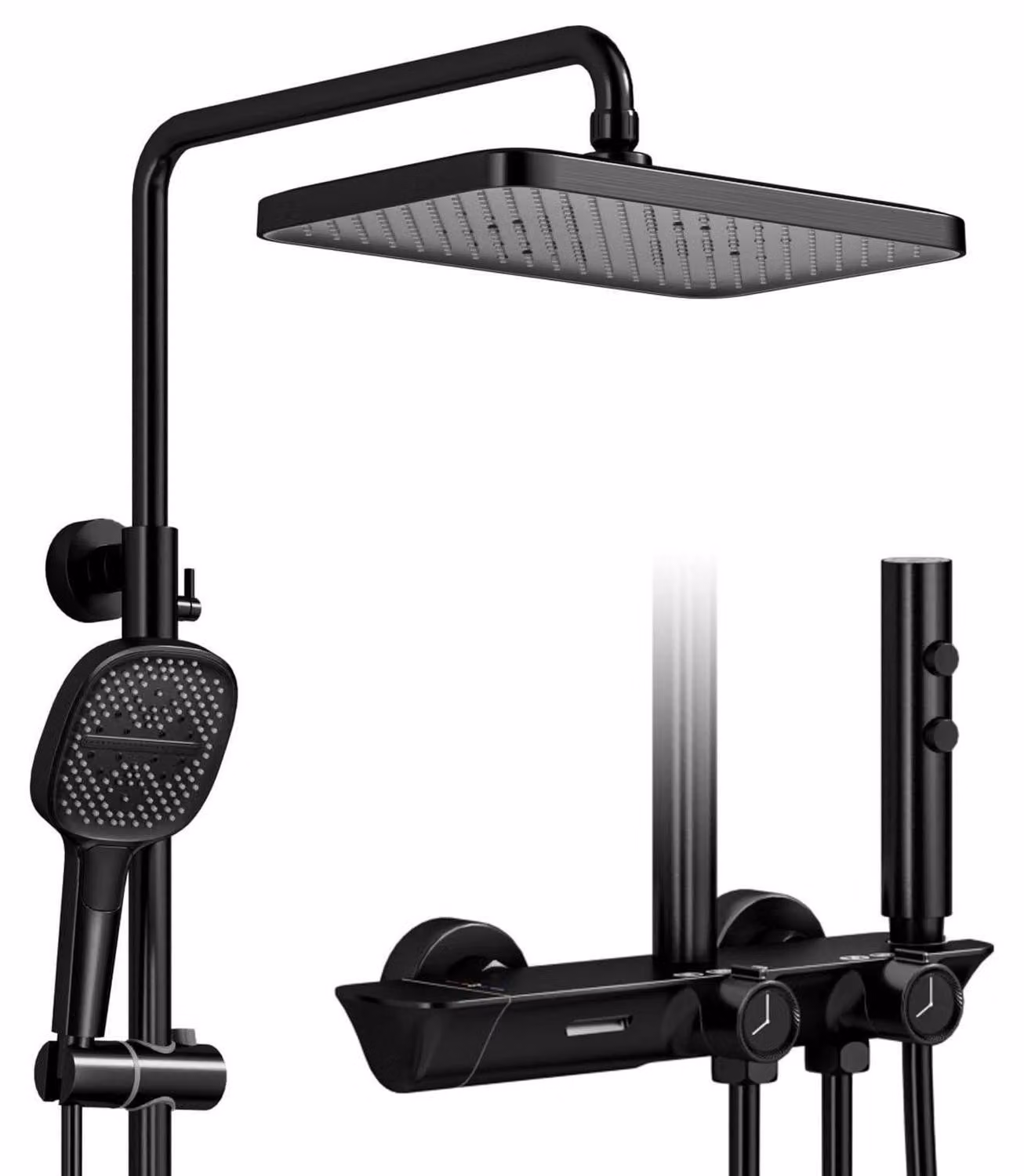 Set completo per doccia termostatico, colore nero, con doccetta manuale