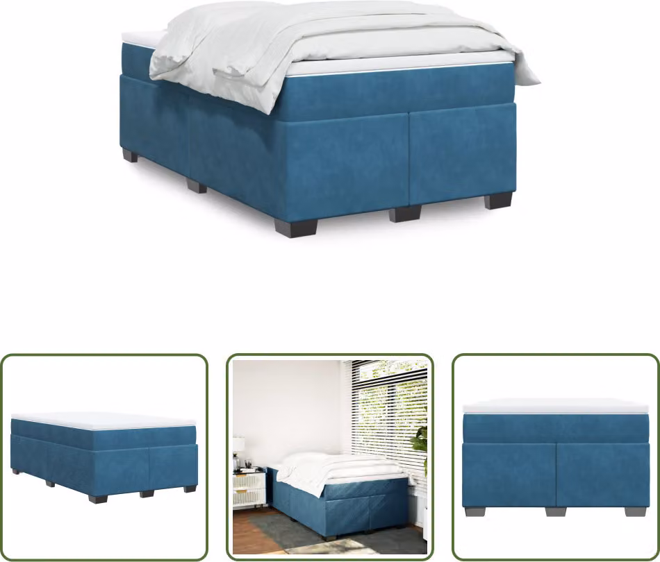 The Living Store Letto a molle con materasso blu scuro 120x190 cm in velluto