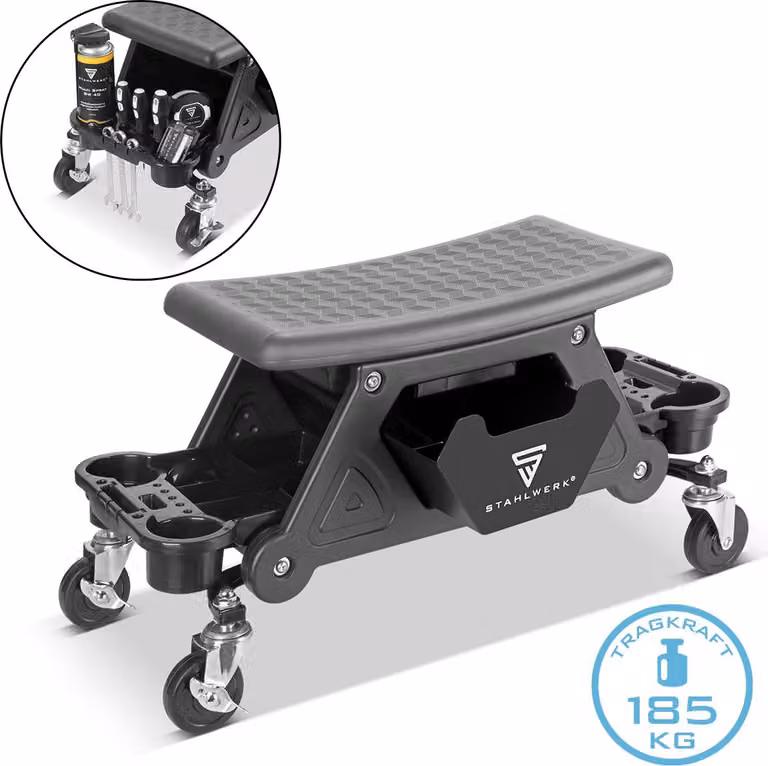 STAHLWERK Sgabello da officina WRS-185 con portata di 185 kg Sedile da officina Sgabello rotante