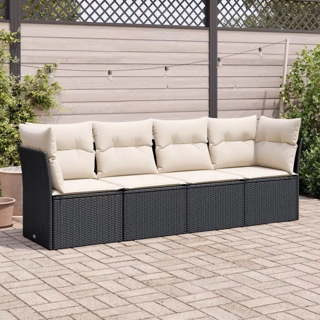 Maison Exclusive - Set Divani da Giardino 4 pz con Cuscini Nero in Polyrattan