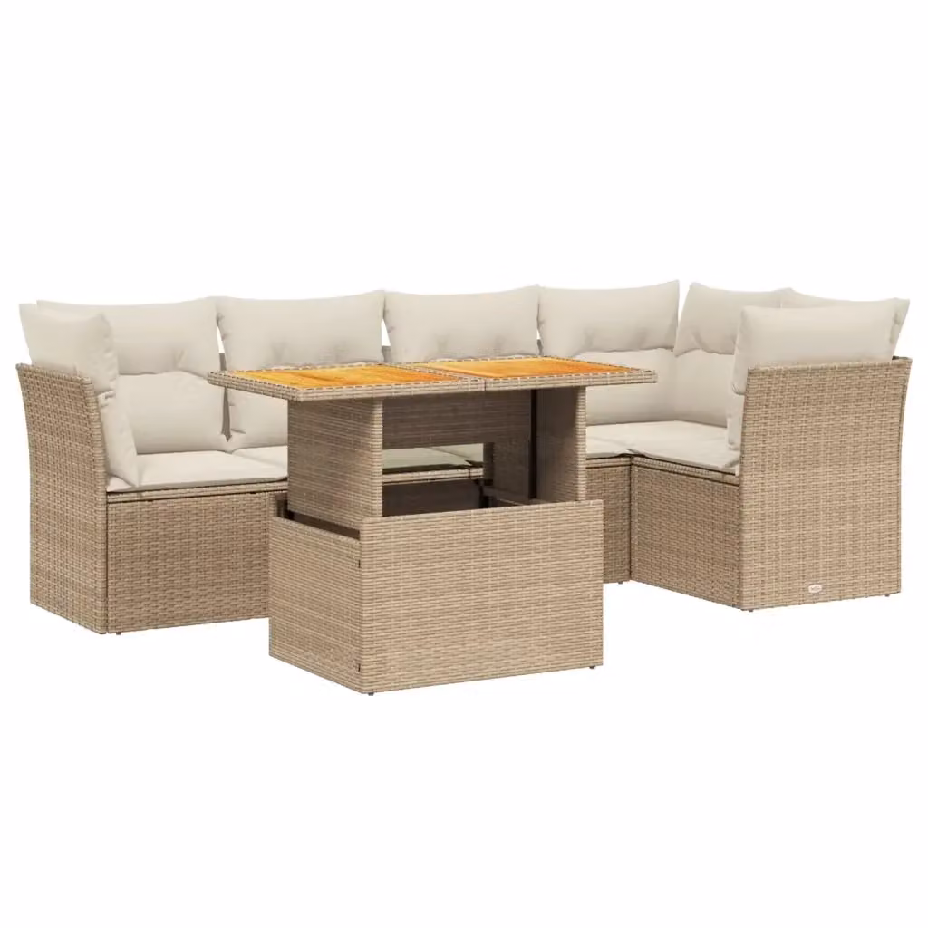 Set Divano da Giardino a L VIDAXL in Polyrattan con Cuscini Beige, 5 Pezzi – 2
