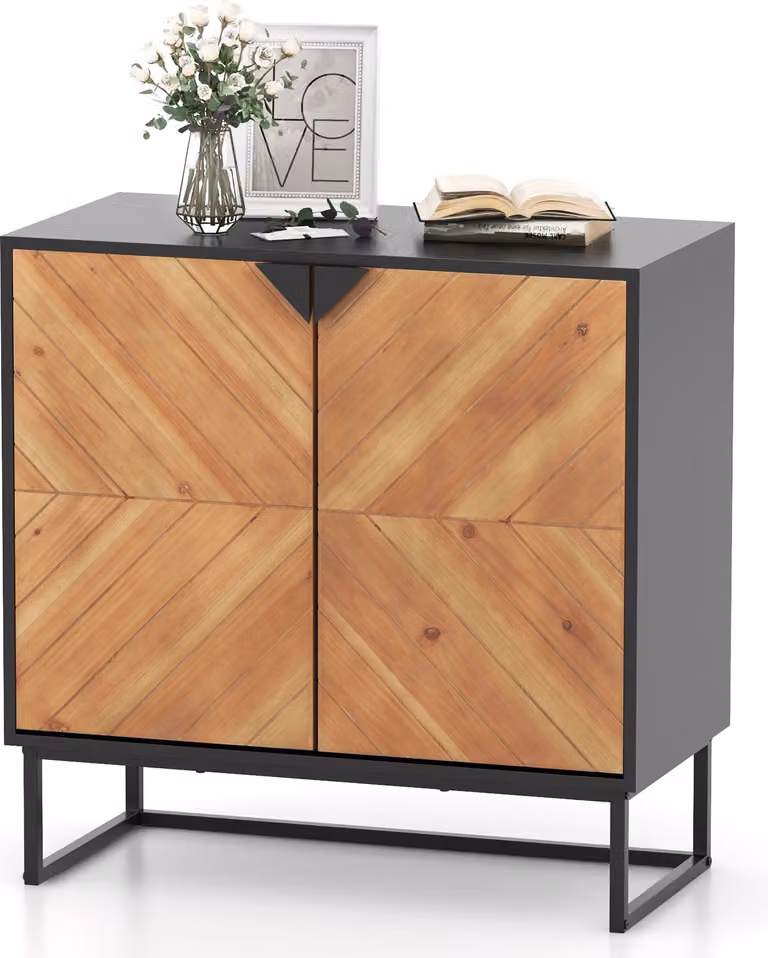 COSTWAY Mobiletto buffet con vano portaoggetti, Mobiletto credenza con ante e ripiano, Tavolo consolle con gambe in metallo, Mobiletto moderno d'accento nero