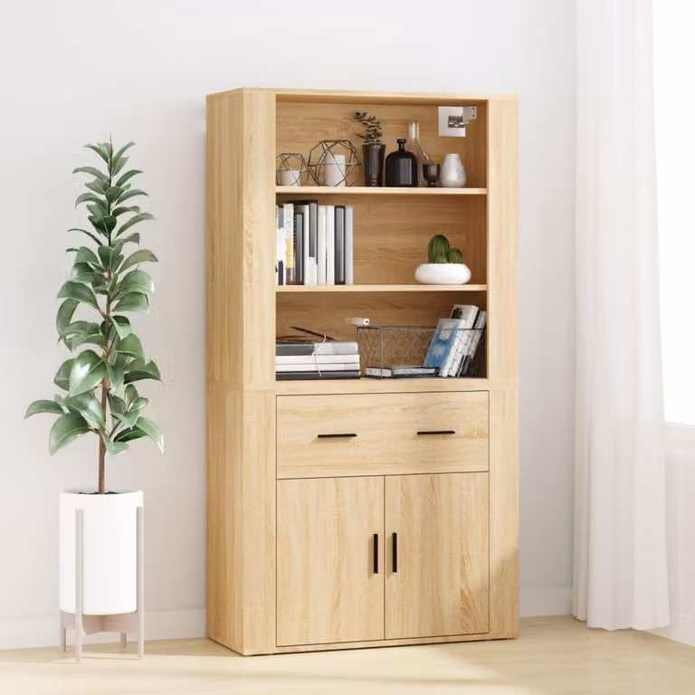 Credenza moderna vidaXL in legno multistrato color rovere sonoma marrone L: 70 cm, P: 33 cm, H: 80 cm