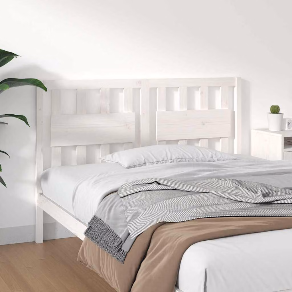 Testiera per letto vidaXL in legno massello di pino, colore bianco, L 145,5 cm x P 4 cm x H 100 cm