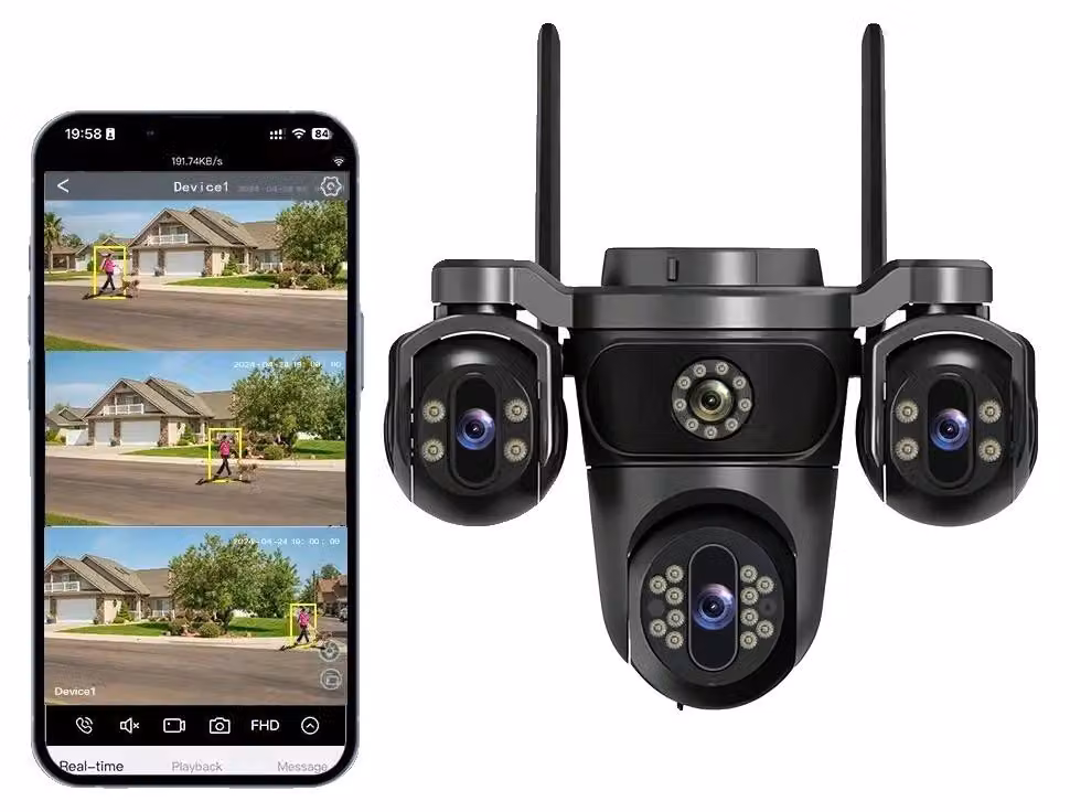 Telecamera di sorveglianza, tripla lente, tracciamento intelligente, 15MP, senza scheda di memoria, spina di tipo EU