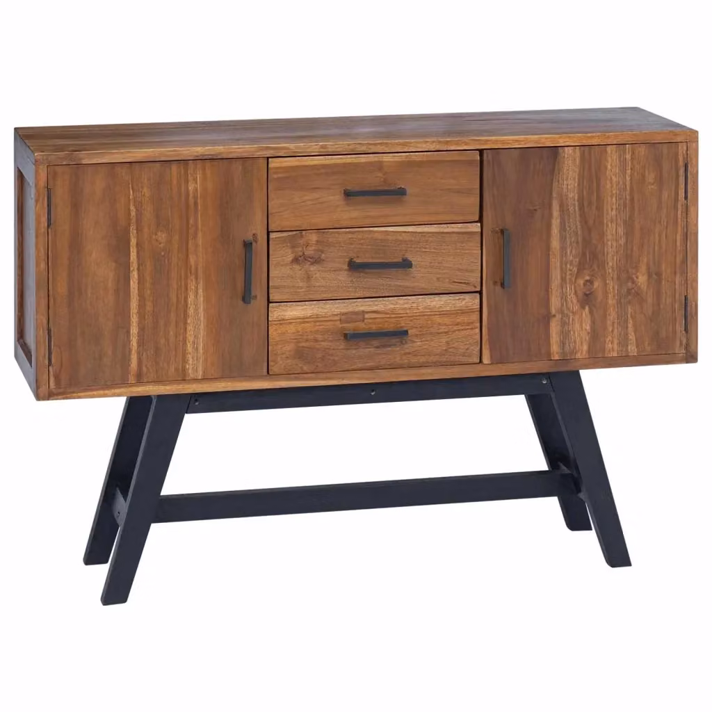 vidaXL Supporto TV in legno di teak massiccio e metallo, stile vintage, colore marrone, L 110 cm x P 30 cm x H 75 cm – 2