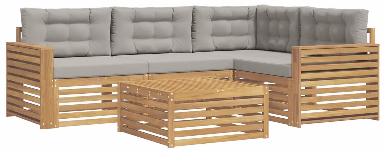 Set di divani da esterno, 5 pezzi, bianco e grigio chiaro