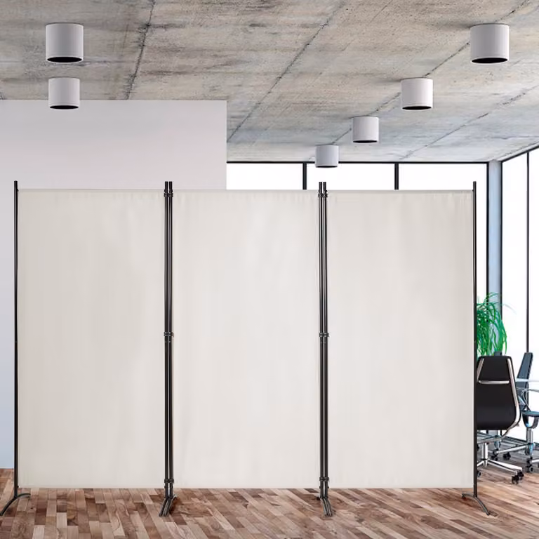 Divisore pieghevole con 3 pannelli Costway per casa e ufficio, separatore in poliestere e metallo, Beige, L: 260 cm, H: 183 cm