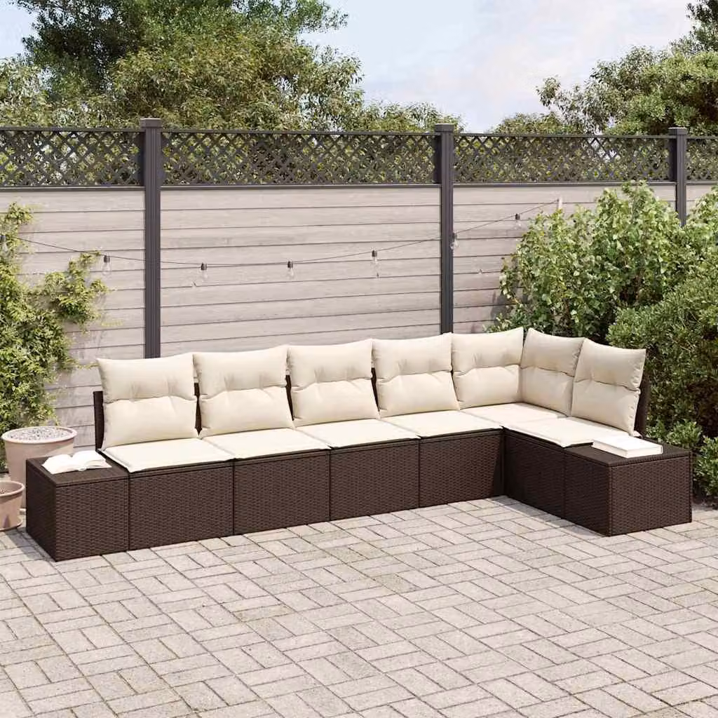Maison Exclusive - Set Divano da Giardino 6 pcs Marrone e Crema polyrattan