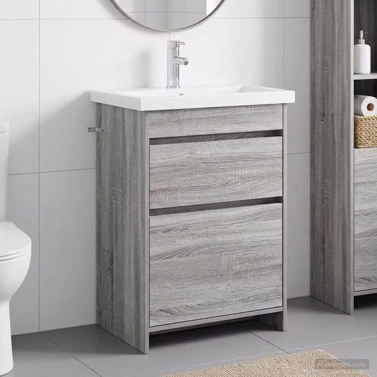 Set di mobili per il bagno vidaXL Sonoma grigio L: 61 cm, P: 40 cm, H: 84,5 cm