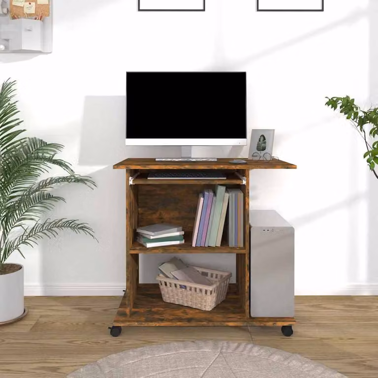 Scrivania per computer vidaXL in legno color rovere fumo L: 80 cm, P: 50 cm, H: 75 cm
