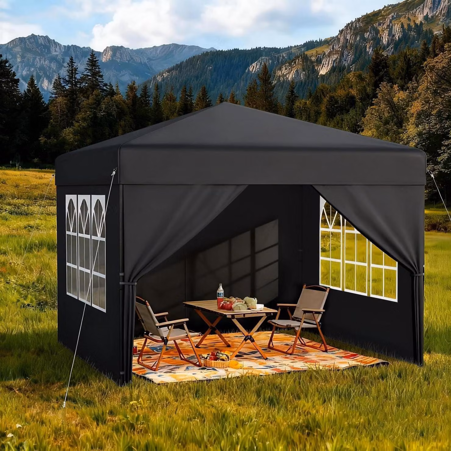 Gazebo da esterno 2,5x2,5 metri, colore antracite, con 4 pareti laterali, impermeabile, con altezza regolabile, ideale per feste in giardino