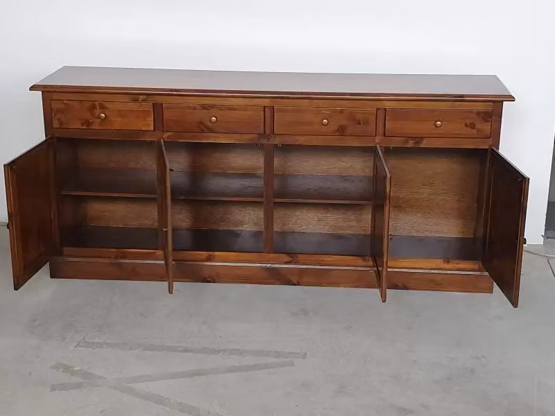 Madia credenza rustica in pino massello con 4 porte tinta noce Mobili 2G L/P/H: 195 x 42 x 85 cm – 3