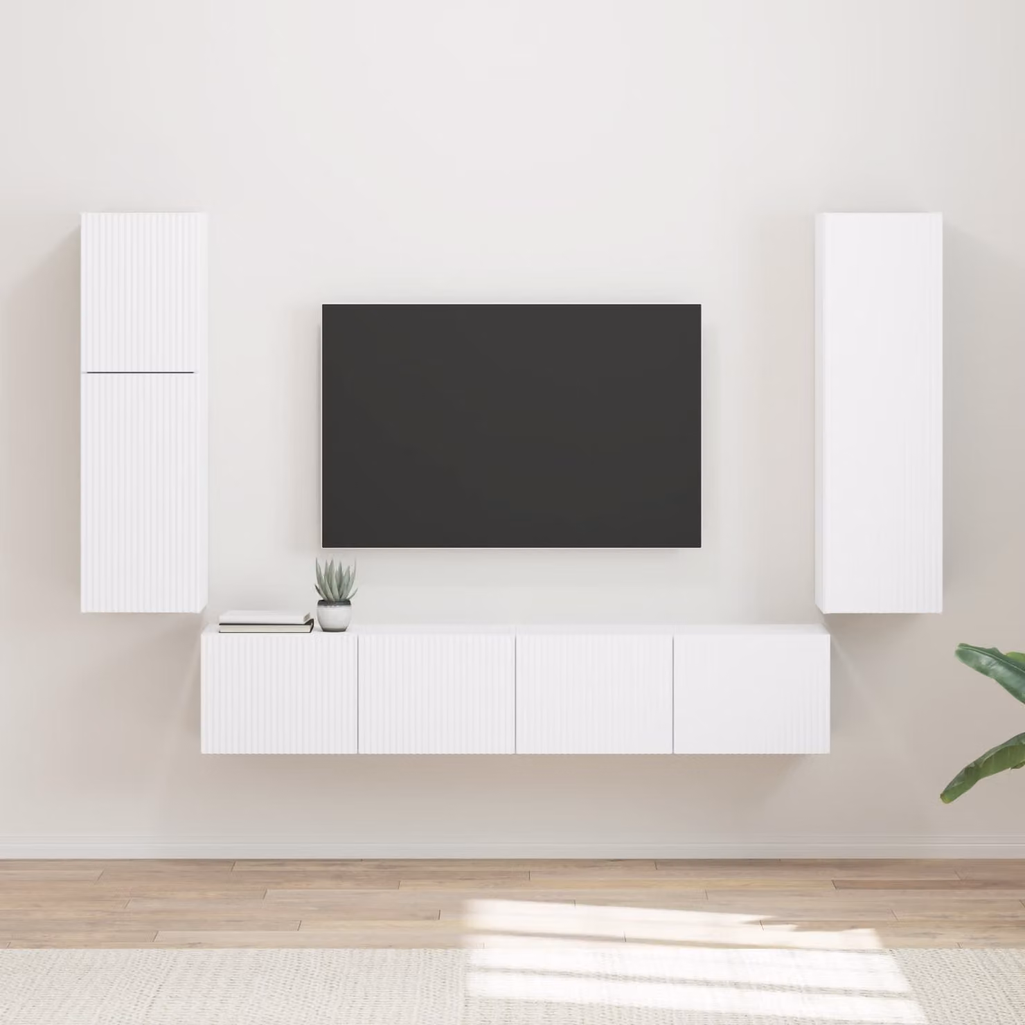 Set mobile TV moderno vidaXL in 4 pezzi, colore bianco opaco, in legno MDF per il tuo soggiorno