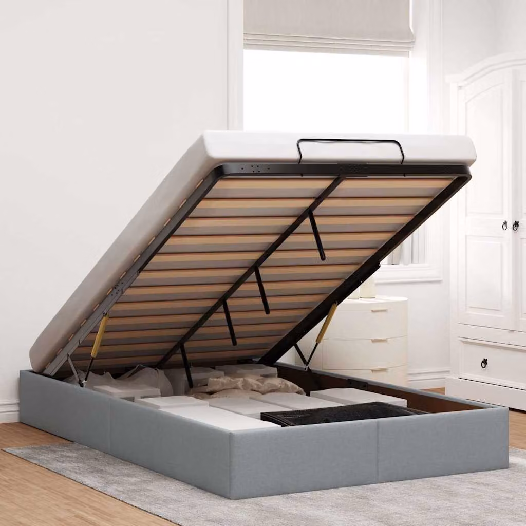 Struttura Letto con Contenitore a Sollevamento vidaXL in Tessuto Grigio L: 120 cm, P: 200 cm, H: 140 cm – 1