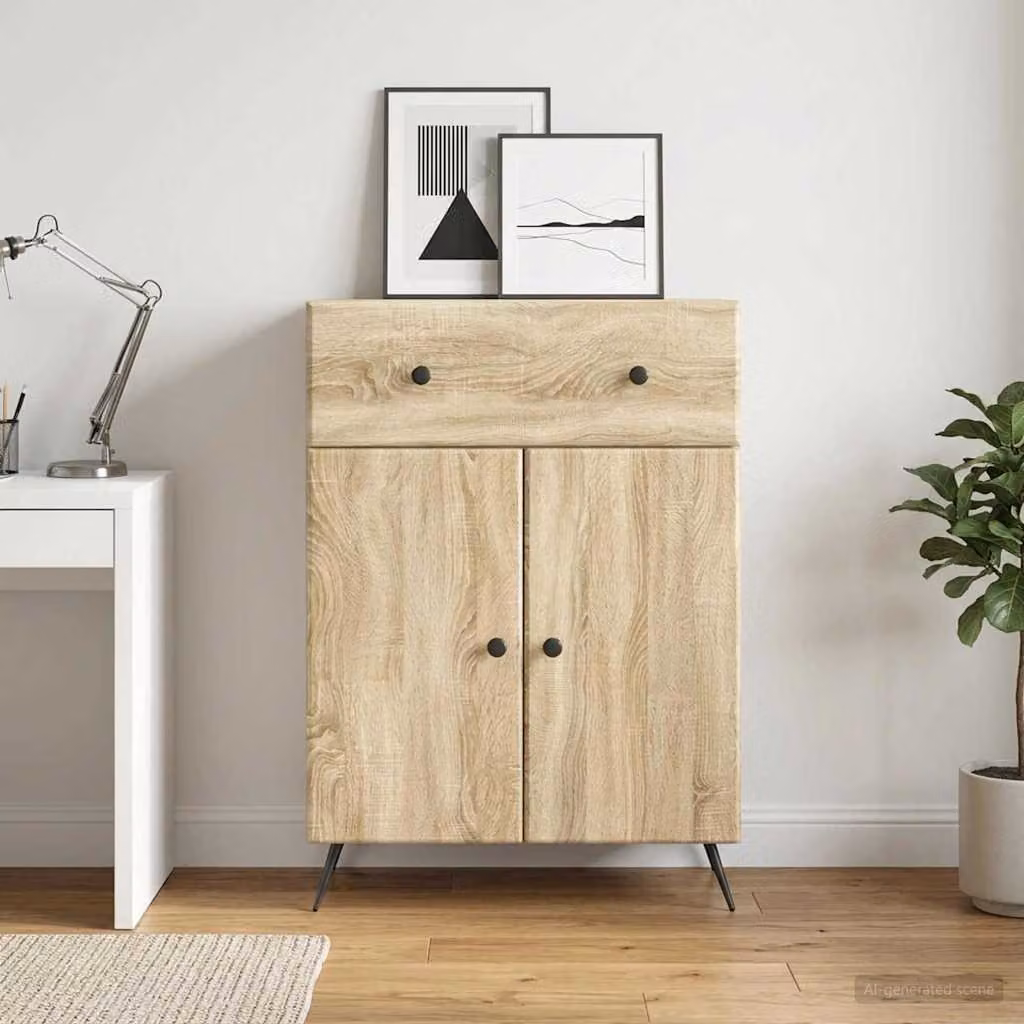 Credenza moderna vidaXL in legno ingegnerizzato color rovere, L: 66 cm, P: 34,5 cm, H: 90 cm