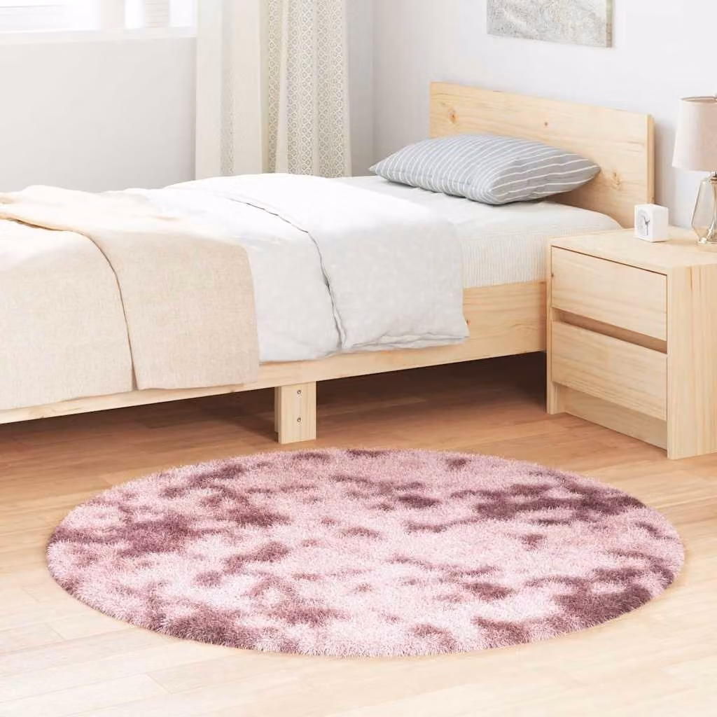 Tappeto Shaggy a Pelo Lungo vidaXL NAVARRA Rosa Antico, Rotondo, Antiscivolo, L: 120 cm