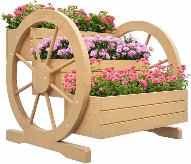 Fioriera a 3 Livelli XYLO in Legno Massello Naturale Marrone per Giardino e Piante da Interno L: 61 cm, P: 61 cm, H: 57 cm