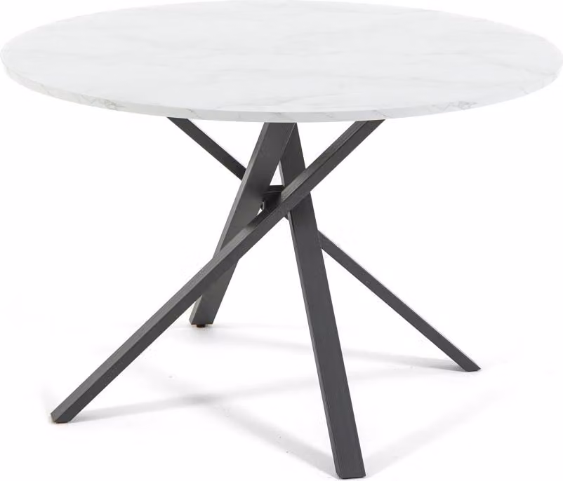 Tavolo rotondo Ø110 cm con struttura in metallo melaminico e incrociato - design moderno, stabile e versatile per cucina, sala da pranzo e ufficio - CARLO - Marmo bianco