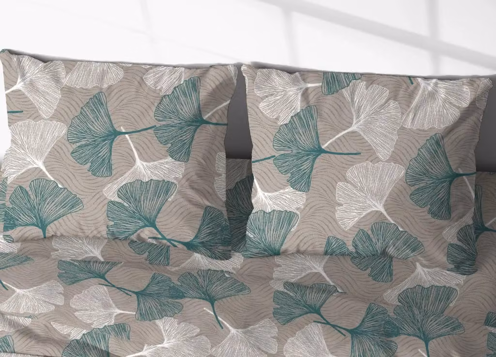 Set Copripiumino Personalizzabile per Camper e Roulotte Biancheriaweb in 100% Cotone Fantasia Ginko Verde Matrimoniale con Federe 50x70 cm – 2