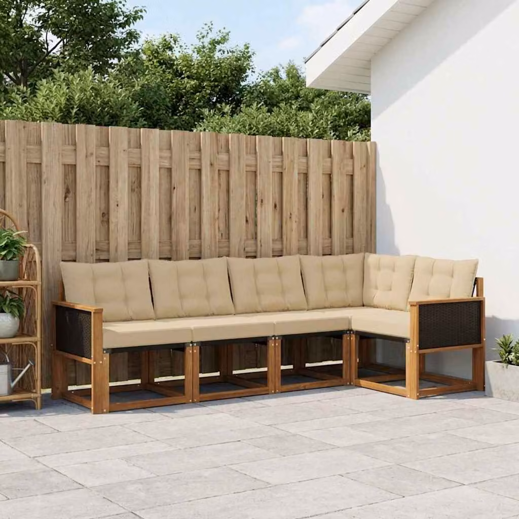 Set di divani da esterno vidaXL 6 pz in legno di acacia con tavolino, colore marrone e beige
