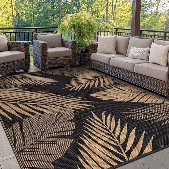 Tela da picnic impermeabile - Tappetino da esterno reversibile - 240x300 cm - Motivo floreale nero e marrone