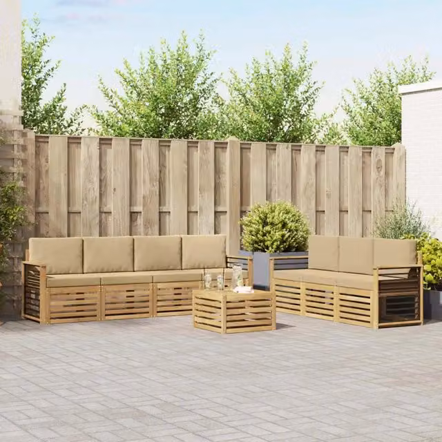 Set di divani da giardino vidaXL in legno di acacia con cuscini beige per 8 persone – 1