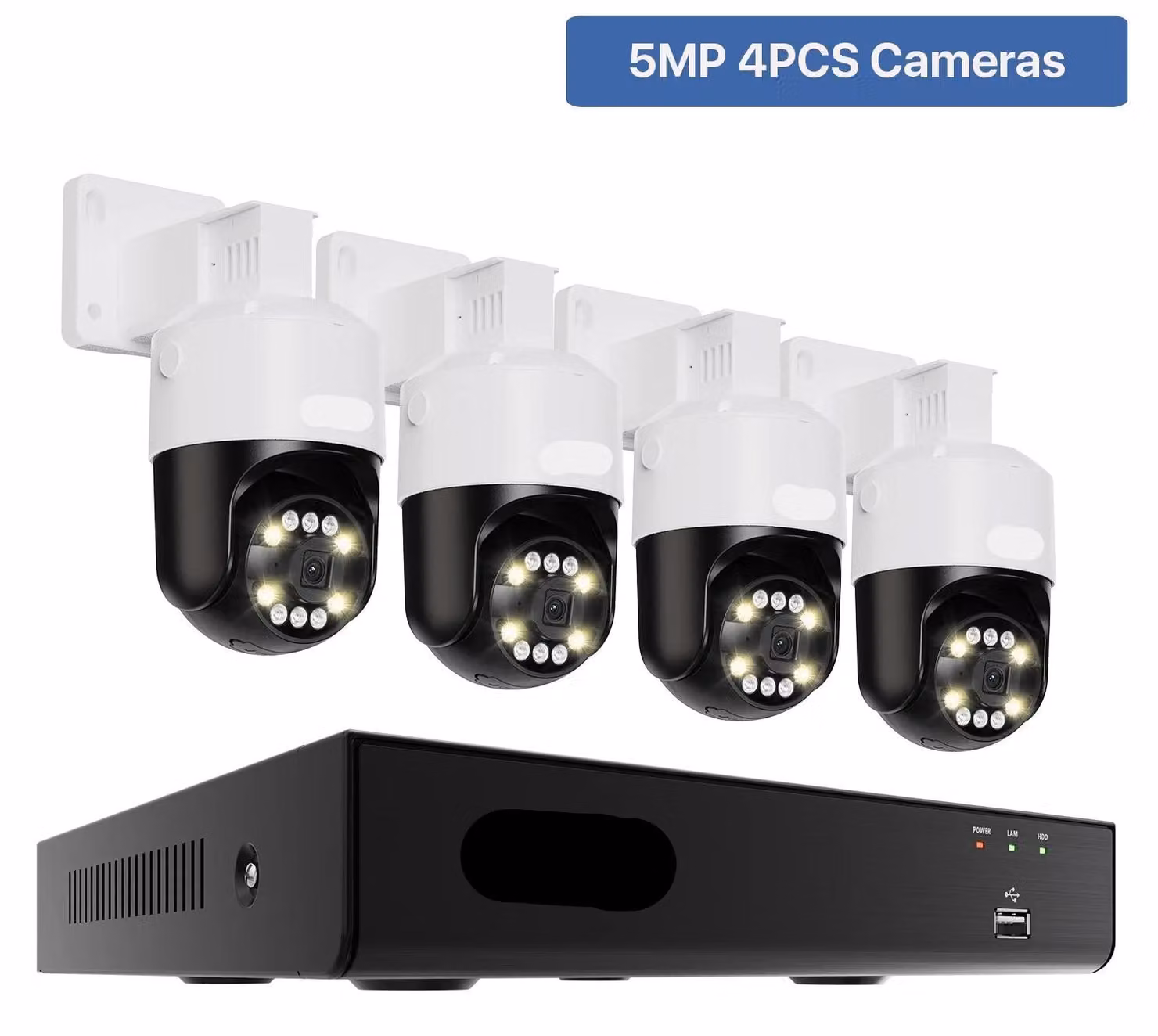 Sistema di sicurezza - Set di telecamere a circuito chiuso (CCTV) - Telecamera di sicurezza - Set di telecamere IP - 4 canali, risoluzione HD 5MP - Installazione PoE